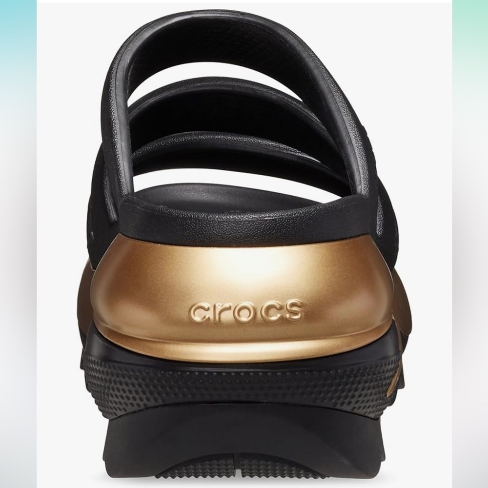 CROCS Mega Crush Black Gold Triple Strap Platform Sandal Women's Size 8 NWOB - Picture 3 of 5